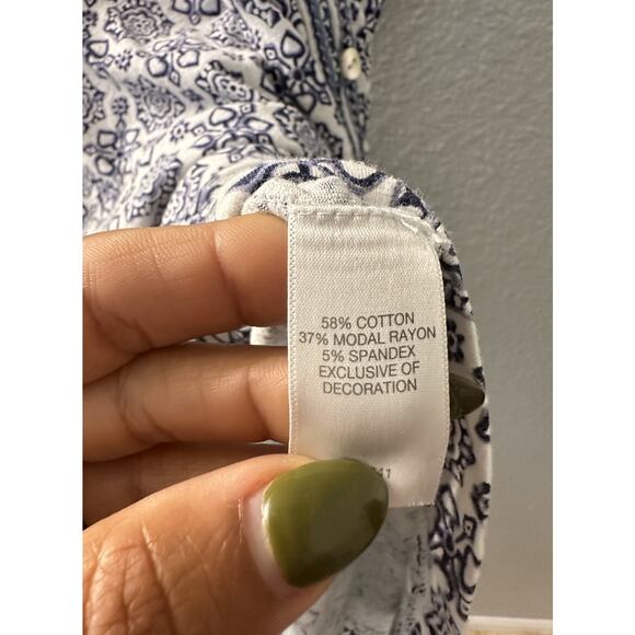 J. Jill Women's Blue White Geometric Print V-Neckline Sleeveless Blouse Large - Picture 5 of 9